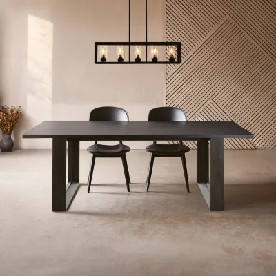 The Range Diamond Dining Table with Oak Veneer Top - Black