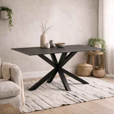 The Range Perth Ceramic 4 Seater Dining Table with Matt Metal Legs - Black