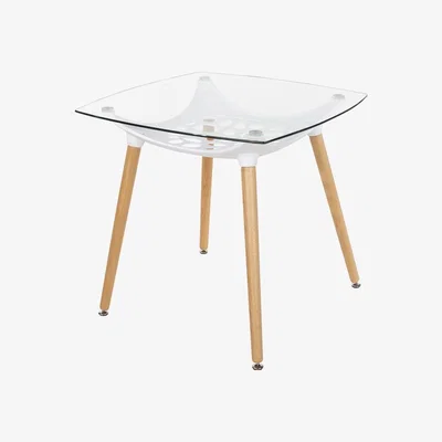 The Range Square Clear Glass Table with Wooden Legs - Clear Glass