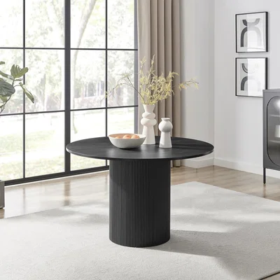 The Range Penrose Wooden Pillar Base Dining Table Veneer - Black