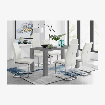 The Range Pivero Grey High Gloss Dining Table and 6 Lorenzo Dining Chairs - White