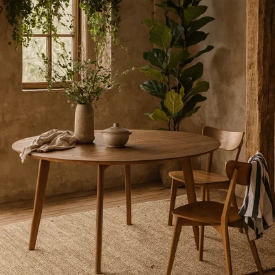 The Range Saffron Large Round Effect Dining Table - Natural