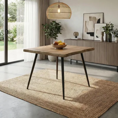 The Range Avara Oak Woodgrain Effect Dining Table with Black Metal Legs  - Oak Effect / 80cm