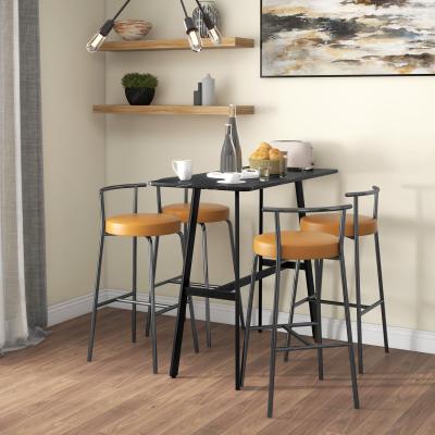 The Range Rectangular Bar Table with Marble Effect Top and Steel Legs - Black