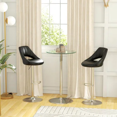 The Range Glass Bar Table Round Bistro Table with Steel Base for 2