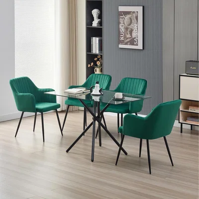 The Range Miami Dining Table with 4 Charlotte Velvet Chairs - Green