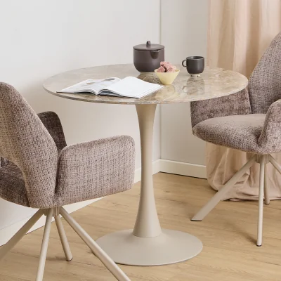 The Range Malta Round Dining Table in Brown Ceramic with Grey Base - Brown