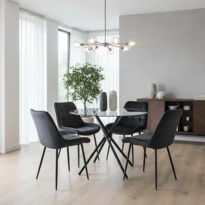 The Range New York Dining Table with 4 Erica Velvet Chairs - Black