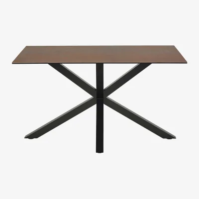 The Range Perth 135cm Rusty Brown Ceramic 4-Seater Dining Table with Matt Black Metal Cross Base - Brown