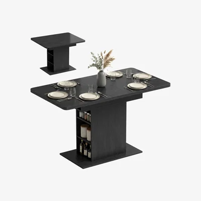 The Range HOMCOM Extendable Dining Table for 4-6 Kitchen Table with Shelves - Black