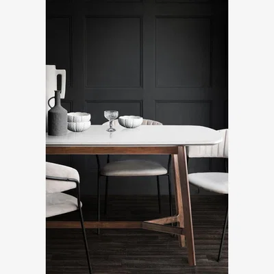 Rockett St George Curved Acacia & Marble Dining Table