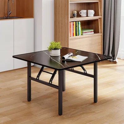 The Range Foldable Marble Effect Tabletop Square Dining Table With Metal Legs - Black / 7kg