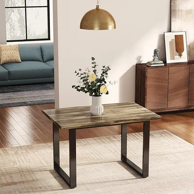 The Range Industrial Rustic Solid Wood Dining Tabletop With Matte Metal Legs - Brown / 34kg