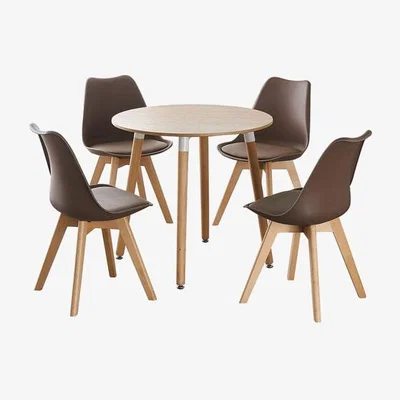 The Range Lorenzo Round Dining Set with a Table and Set of 4 Chairs - Brown
