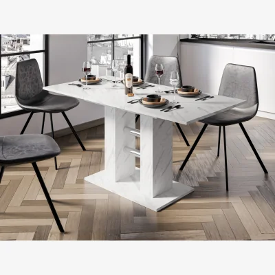 The Range WOOD MINI 100 to 140cm Extendable Dining Table with Black - White Bianco Marble