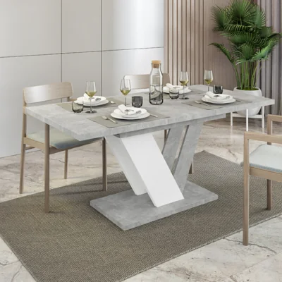 The Range Extendable Dining Table for 6 People DUBAI Stone Effect White - Stone, White