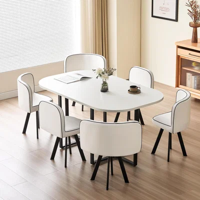 The Range 150cm White Square Dining Table with 6 Chairs - White / White