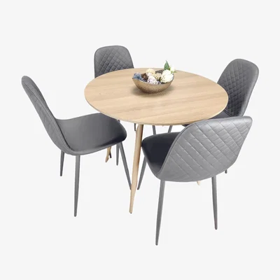 The Range Kosy Koala Wood Effect Dining Table With 4 Grey Chairs - Grey