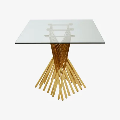 The Range Arezzo Glass Top Dining Table With Gold Polished Frame - Gold