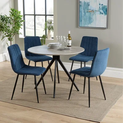 The Range Aspen 100cm Round dining table With Four Chair Set - Blue