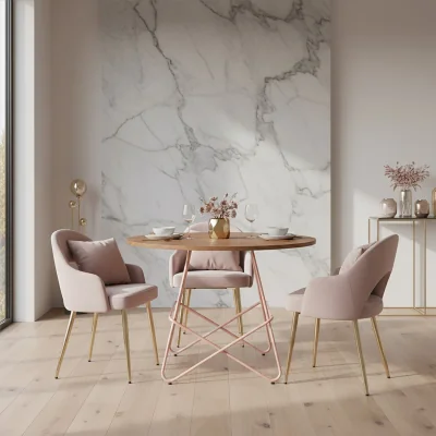 The Range District Pink Metal And Elm Wood Round Dining Table - Pink