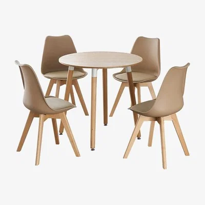 The Range Lorenzo Round Dining Set with a Table and Set of 4 Chairs - Beige