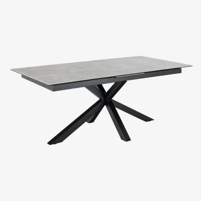 The Range Wyld Haus Perth Extendable Dining Table 200-240 cm Grey Ceramic, Black Cross Base - Grey