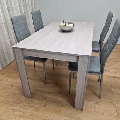 The Range Grey Dining Table With 4 Grey Faux Leather Stitched - 4 Person Dining Set  - Grey