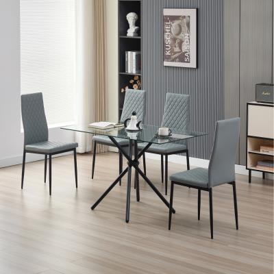 The Range Miami Dining Table with 4 Emily Leather Chairs - Grey
