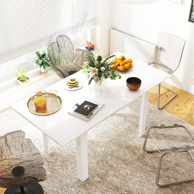 The Range HOMCOM Extendable Dining Table Seats 4-6 People High Gloss - White