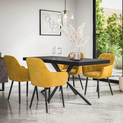 The Range Donni Dining Table with Anika Velvet Chairs - Mustard / 4