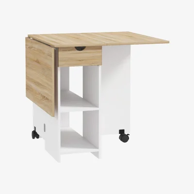 The Range Coyova Oak and White Folding Drop Leaf Dining Table with Drawer and Shelves