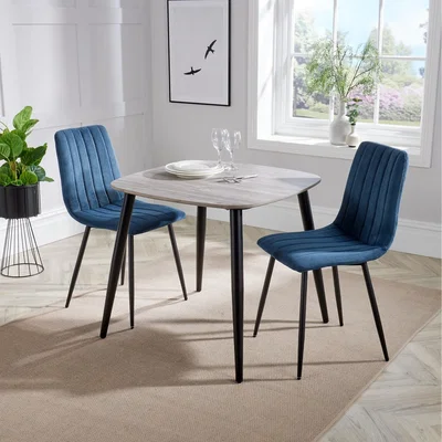 The Range Aspen White Square Dining Table with 2 Chord Stitched Fabric Chairs - Blue