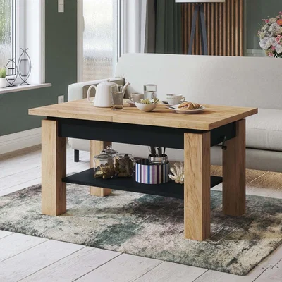 The Range Astoria 2 in 1 Extending Coffee  Dining Table 110-150cm - Golden Craft Oak / Black