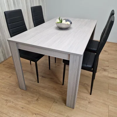The Range Grey Dining Table With 4 Faux Leather Black Chairs - 4 Person Dining Set - Grey