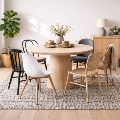 The Range Abbey Road 4 Seater Blonde Veneer Round Dining Table - Blonde
