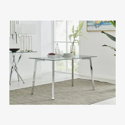 The Range Cosmo Chrome Metal And Glass Dining Table - Grey