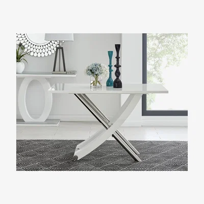 The Range Mayfair 4 White High Gloss And Stainless Steel Dining Table - White