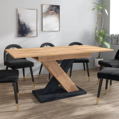 The Range Enzo 01O Dining Table - Oak & Black Concrete Effect
