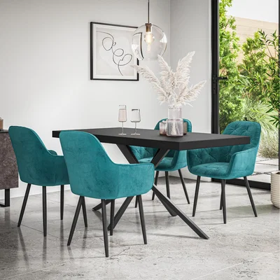 The Range Donni Dining Table with Anika Velvet Chairs - Blue / 4