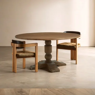 The Range Parkside Dark Oak Wood Round Dining Table - Natural