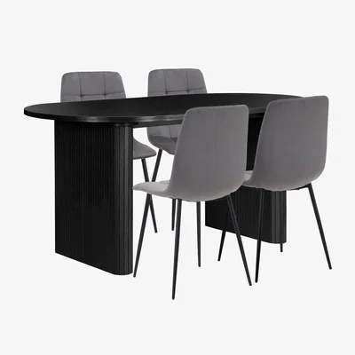 The Range Black Axel Oval Fluted Dining Table With 4 Chairs Birlea - Black