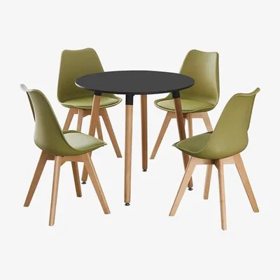The Range Round Lorenzo Dining Set includes a Table and Dining Chairs Set of 4 - Green