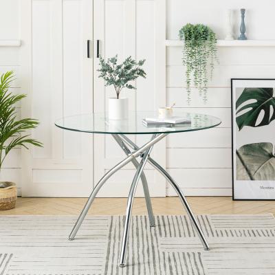 The Range Round Clear Tempered Glass Coffee Dinner Table With Chrome Legs - Silver