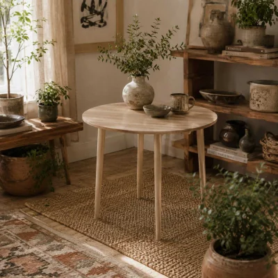 The Range Levadifi Solid Wood Natural Round Folding Dining Table Seating 4 with Tapered Legs