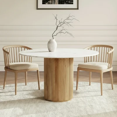 The Range Luxor Real Marbel White Dining Table 120cm 4 to 6 seater - Tan