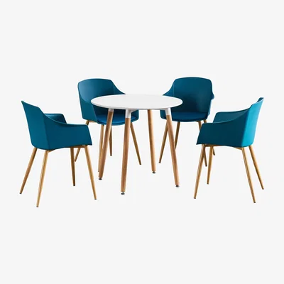 The Range Eden Round Dining Set with a Table and Set of 4 Chairs - White
