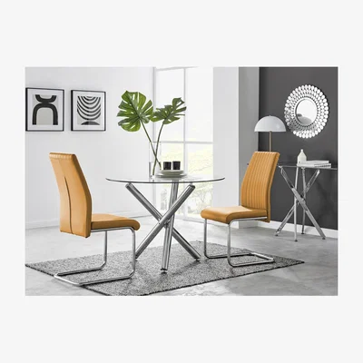 The Range Selina Round Dining Table  2 Lorenzo Chairs - Yellow