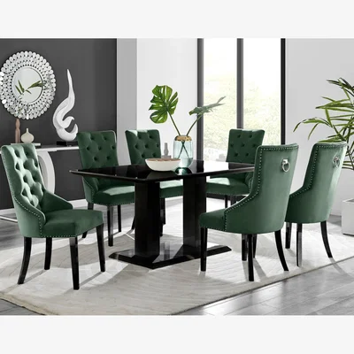 The Range Imperia 6 Black Dining Table with 6 Belgravia Black Leg Chairs - Green