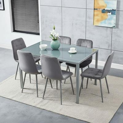 The Range Modern Grey Glass Dining Table with 6 Grey velvet Dining Chairs - Grey
